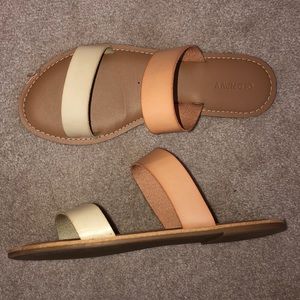 Old Navy White and Tan Slip on Sandals